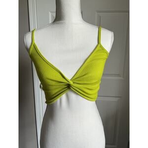Pretty Little Thing Lime Green Ribbed Twist Front Strappy Crop‎ Top Size 2